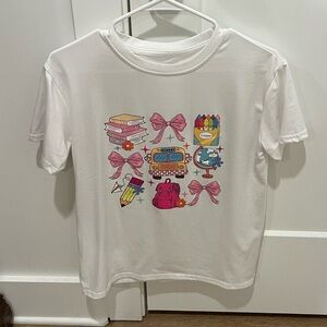 White Graphic T-Shirt with Colorful School Design teacher shirt